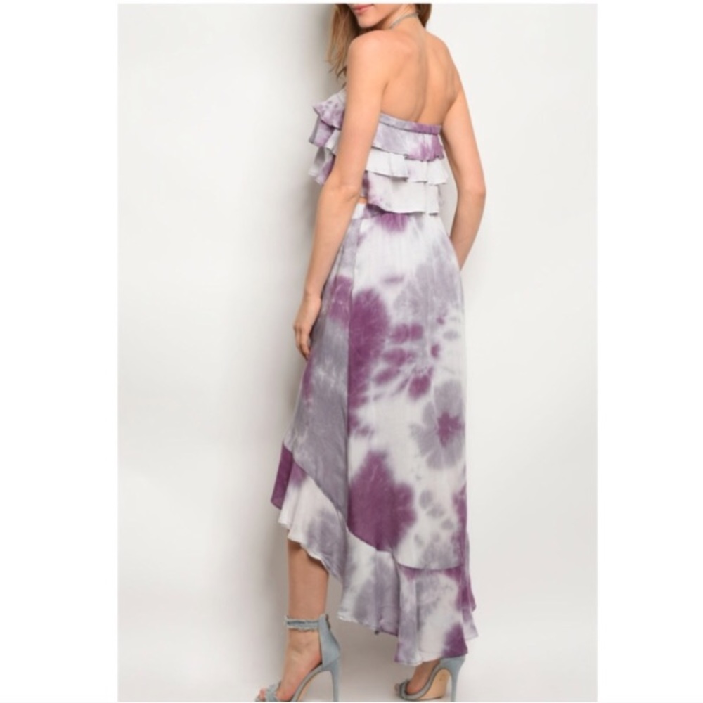 LAST Tie Dye Ruffle Crop Top Hi Low 2pc Skirt Set - Picture 5 of 6